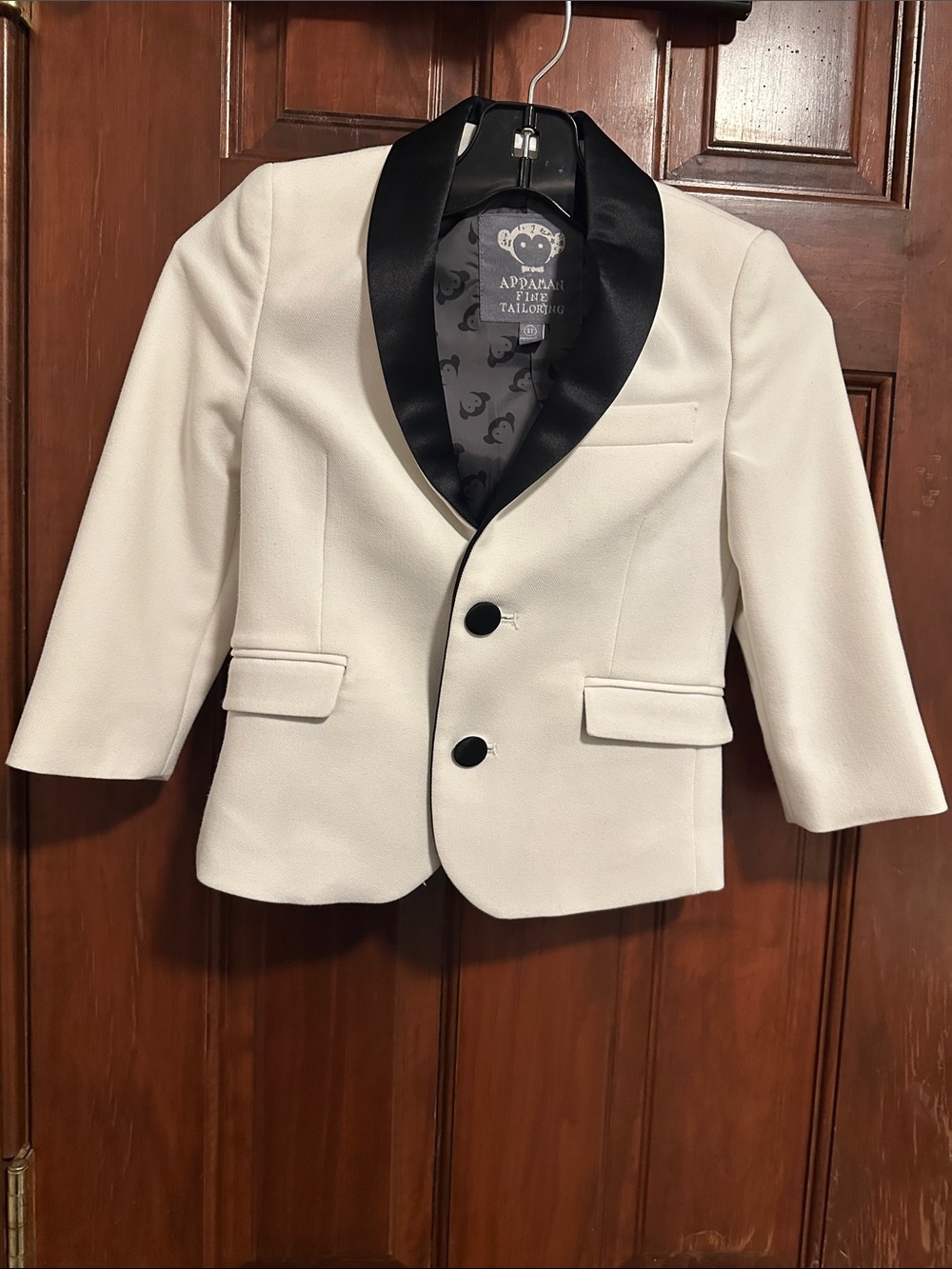 Appaman White Tuxedo with Black Satin Shawl Collar and satin buttons